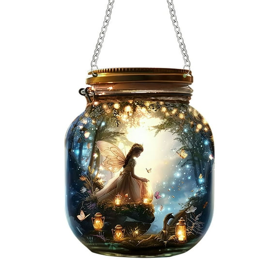Wadada Little Butterfly Fairy Wishing Bottle Acrylic Window Hanging Ornament, Christmas Decorations Indoor Outdoor, Acrylic Window Decorations Elf Girl Art for Wedding Birthday Party Decorations