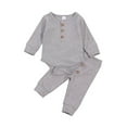 thumbnail image 1 of Newborn Baby Boy Pajamas Outfit Long Sleeve Button Romper Bodysuit Pants Sweatsuit 2PCS Winter Clothes Set, 1 of 7