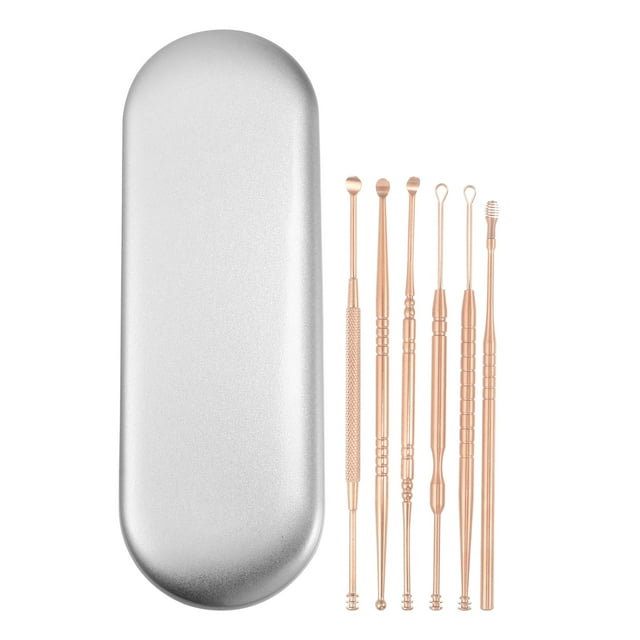 Unique Bargains 6Pcs Stainless Steel Ear Cleansing Tool Set Ear Cleaner Ear Care Set with Storage Case Rose Gold Tone
