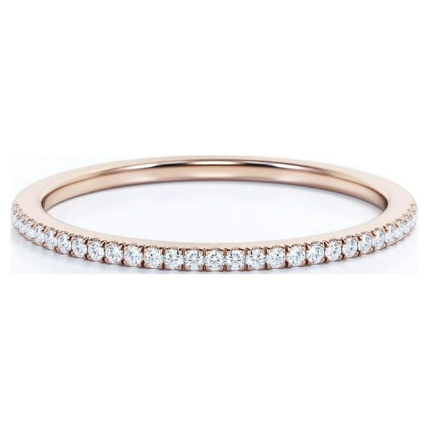 JeenMata Anillo de Bodas de Media Eternidad con Diamantes de 0,15 Uds - Anillo de Matrimonio - Anillo de Oro - Oro Rosa de 10 K