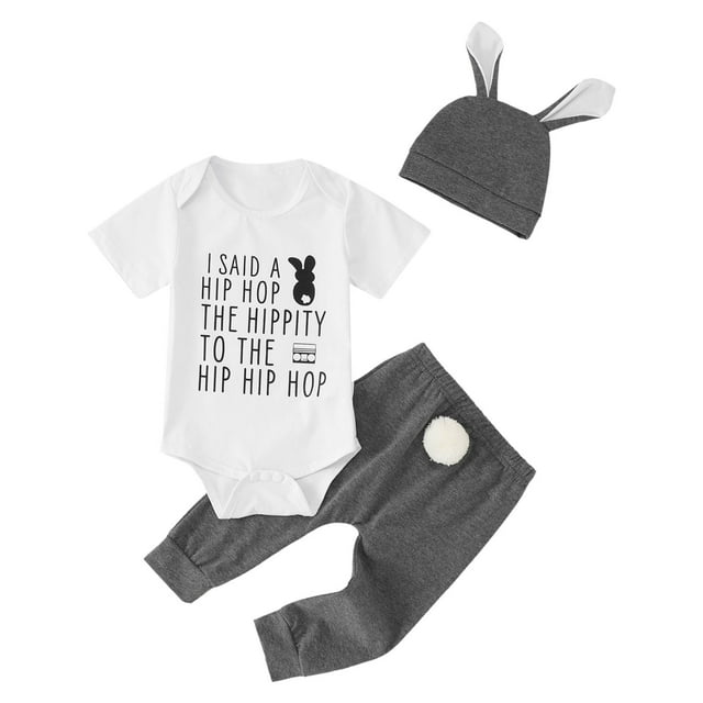 MIASHUI Baby Boys My First Easter Outfits Clothes Bunny Bodysuit with Rabbit Hat,White,0-3 Months