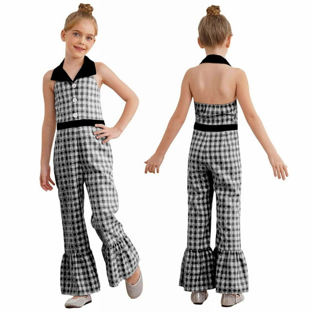 Hansber Combinaisons Larges Sans Manches pour Filles Pantalons Évasés Été Noir 12