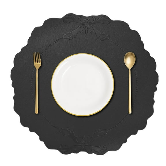 Leather Round Placemats, Washable Table Placemats, Black