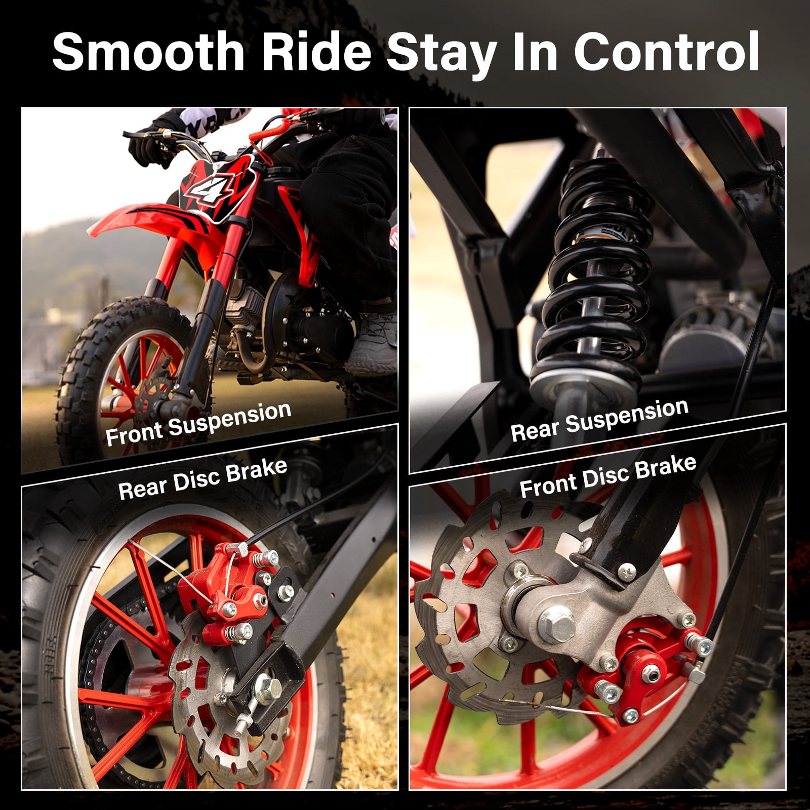 Kids Dirt Bike 49cc Gas Powered - 2-Stroke Off-Road Motorcycle for Ages 13+, 28 MPH Max Speed with Shock Absorber & Dual Disc Brakes，Kill Switch, Max Load 220LBS, with Armor, Black