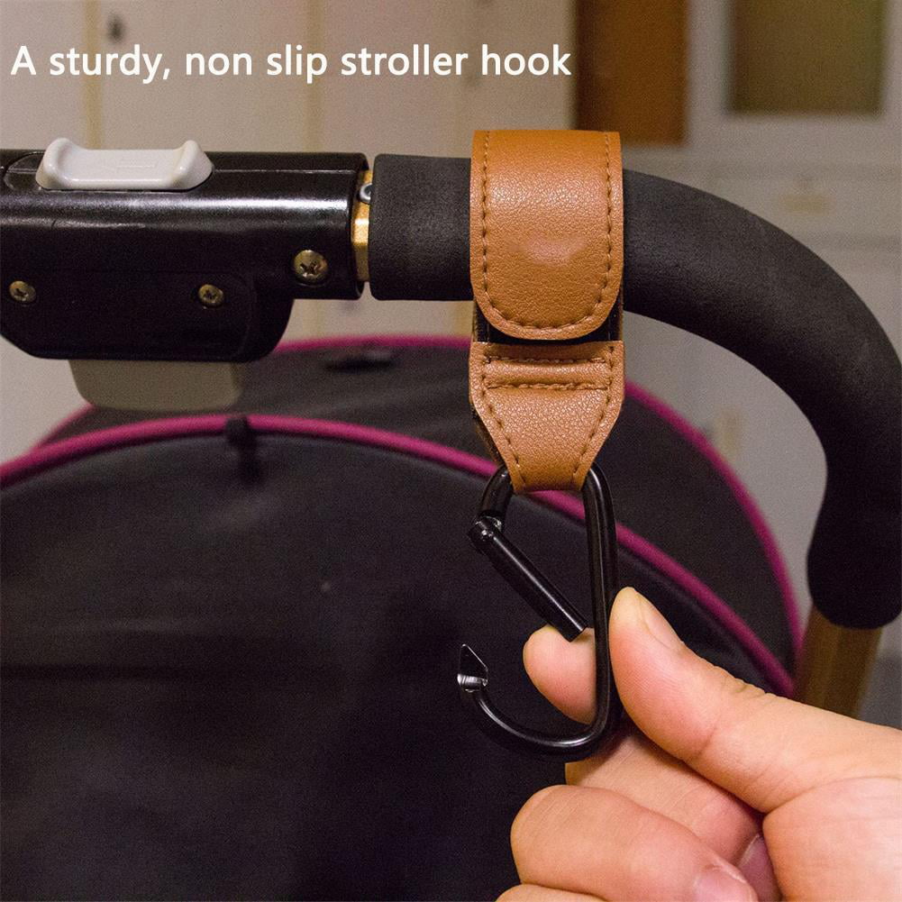 Shopping Stroller Hanging Hooks 2 Pack Leather Stroller Organizer Clip Straps Multipurpose Mommy Hooks for Diaper Bags Grocery Black 