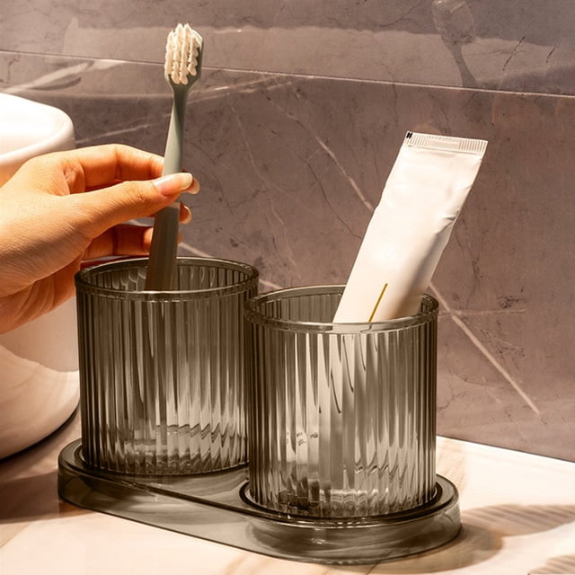 ZZkhGO Mouthwash Cup Set, Household Rinse Cup, Portable Toothpaste Holder with Base for Bathroom Travel Use