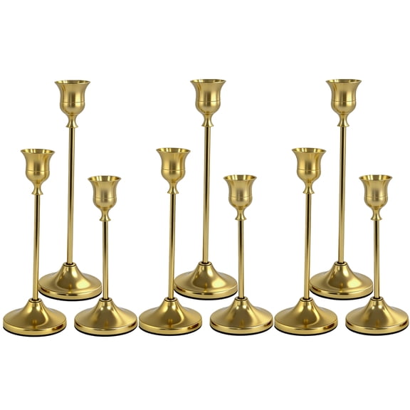 HIDAWN Gold Candlestick Holders Set of 9, Metal Taper Candle Holders, Home Decor Holder Set for Table, Mantel, Room Decorations Housewarming Gift Gold