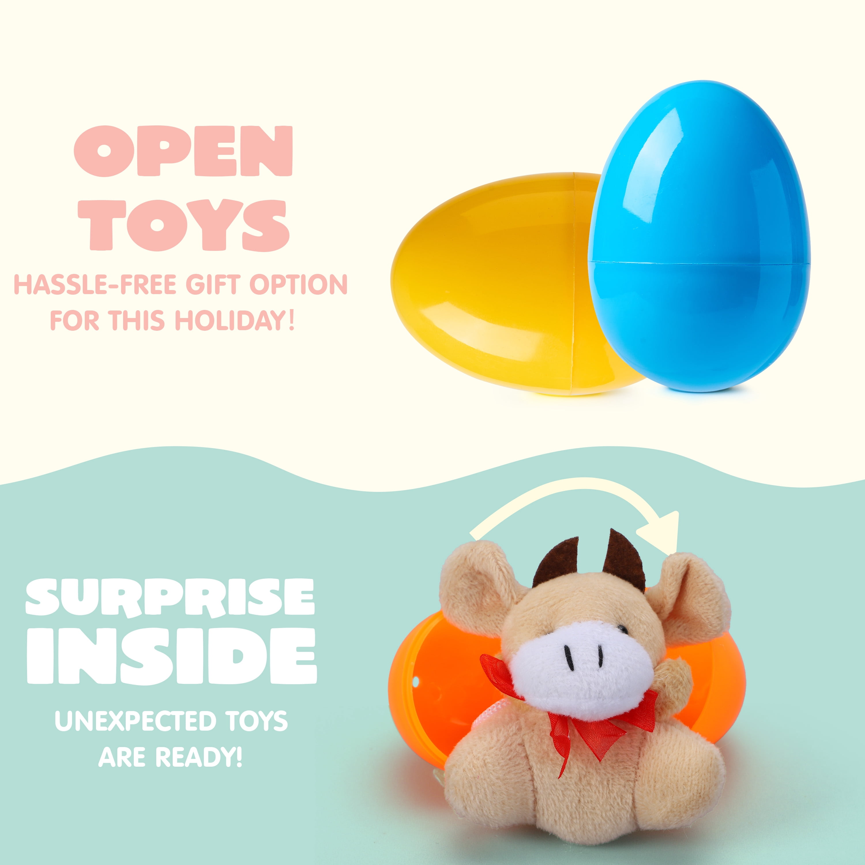 Joyfy 48 Pack Prefilled Easter Eggs with Toys,Easter Eggs with Mini Stuffed Animals Plush Toys for Kids Toddler,Easter Basket Filler Egg Hunt Filler Stuffer