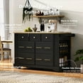 thumbnail image 4 of AENKYO 51.2'' Kitchen Island Cart with Charging Station, Drop Leaf, Hidden Trash Cabinet, 6 Drawers & Removable Wheels, Black, 4 of 12