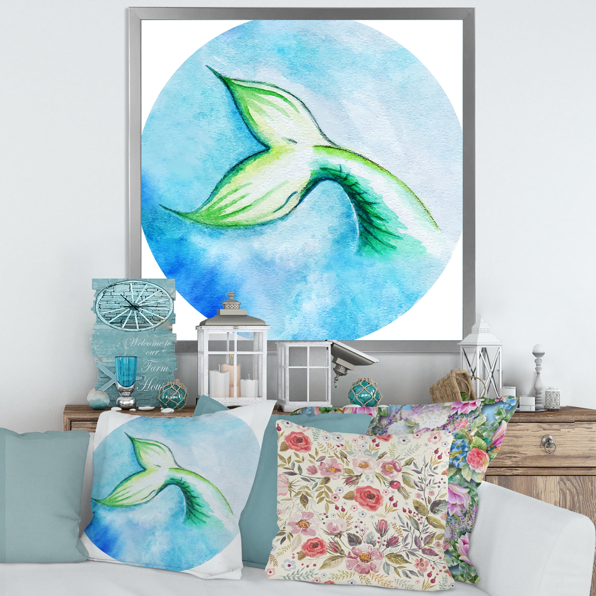 Designart 'Mermaid Green Fish Tail' Nautical & Coastal Framed Art Print