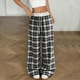 thumbnail image 4 of hlysgo Casual Plaid for Women Wide Leg Track Pants Elastic Waist Baggy Long Trousers with Pockets Black,XL, 4 of 5