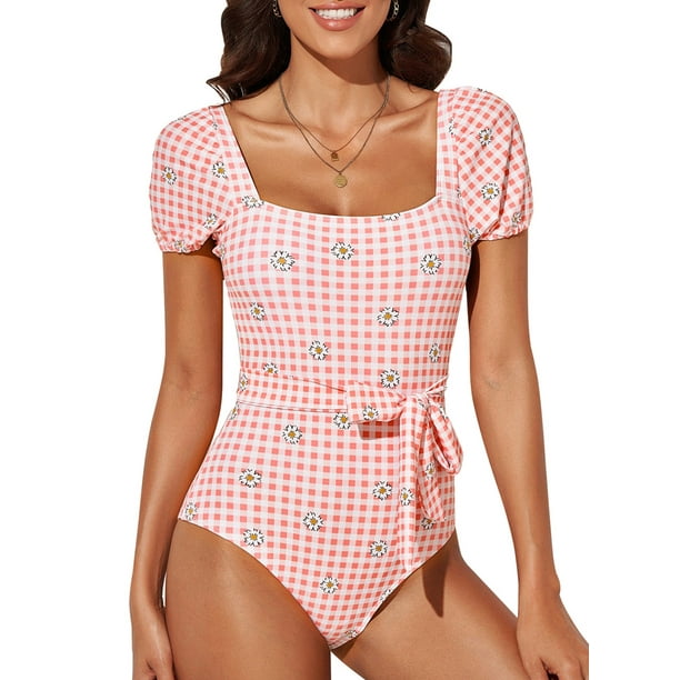 ZKESS One Piece Swimsuits for Women Belted Tummy Control Bathing Suit