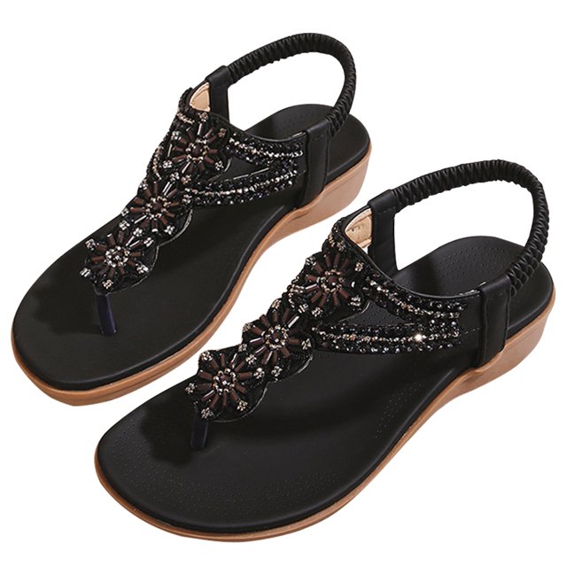 Sandalias de playa informales con diamantes de imitación a la moda sandalias de cuña con correa en T para mujer