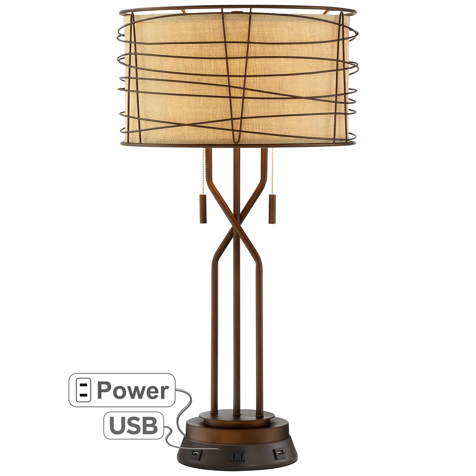 Franklin Iron Works Industrial Table Lamp with USB and AC Power Outlet