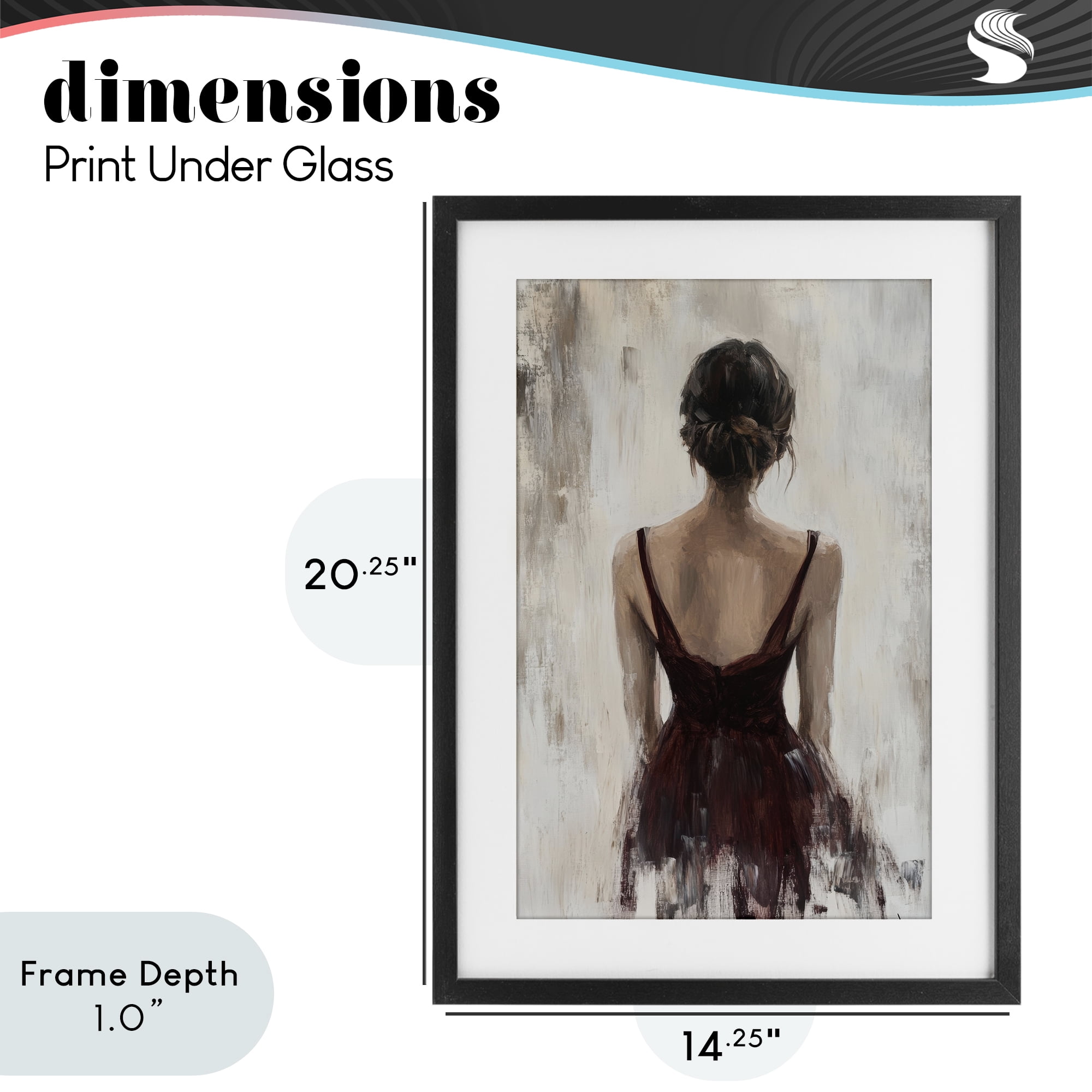Stupell Industries Portrait of Woman in Burgundy Black Framed Print Under Glass, design by Petal Prints Design
