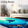 thumbnail image 2 of Flatwoven High Traffic Area Rug, Underwater Adventure with Bold Jaws and Ocean Waves, Non Slip, Stain Resistant, Washable Area Rugs for Living Room, Bedroom(Blue, 4X6), 2 of 8