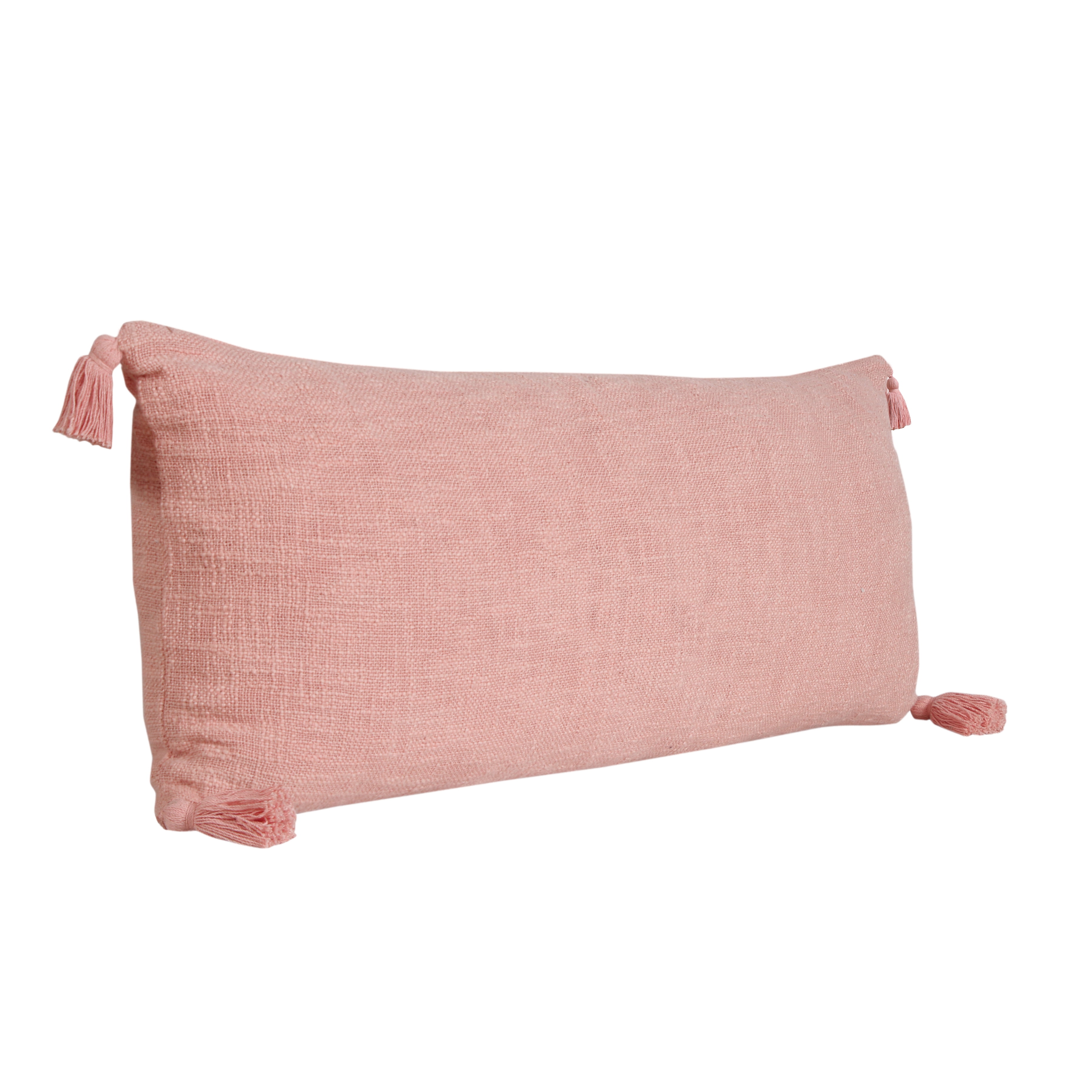 Unique Light Pink 20 in. x 20 in. Neutral Solid Cotton Throw Pillow with  Tassels