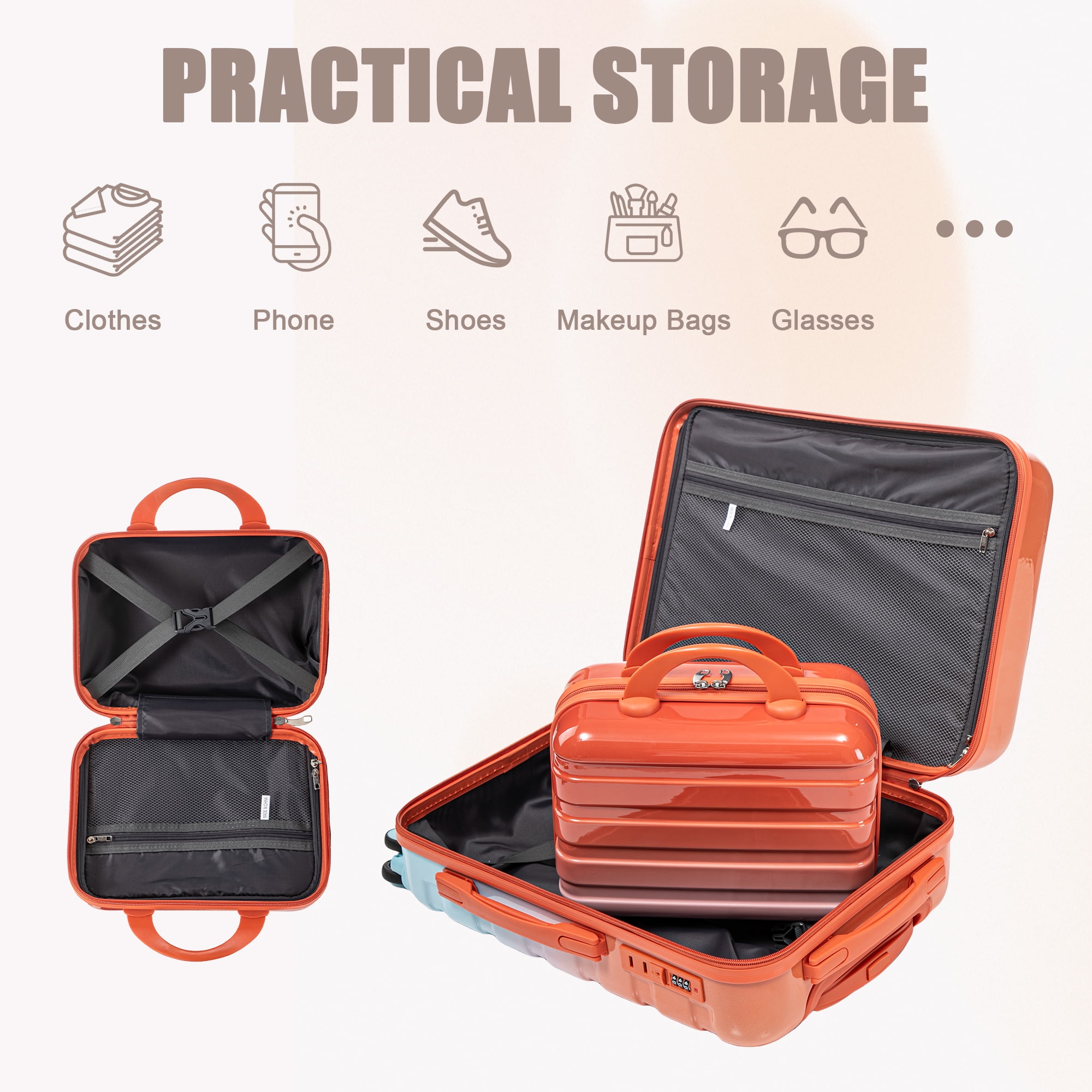 HomePerch 20"/14" Carry On Luggage Set, Lightweight PC Hard Shell Spinner Suitcase with TSA Combination Lock, 2-Piece Travel Case, Gradient Blue & Red