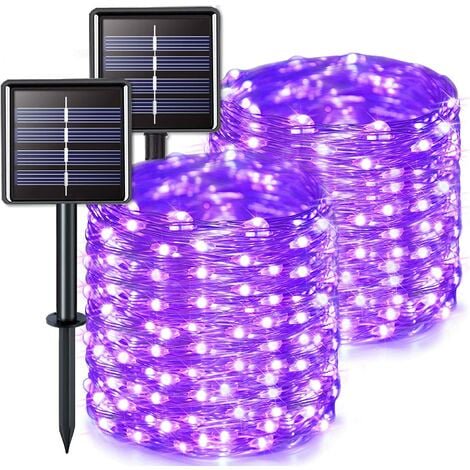 Estrela Guirnaldas de luces solares, juego de 2 luces solares moradas para Halloween, impermeables, 20 m cada una, 200 LED, 8 modos, luces de alambre de cobre para decoración de Halloween