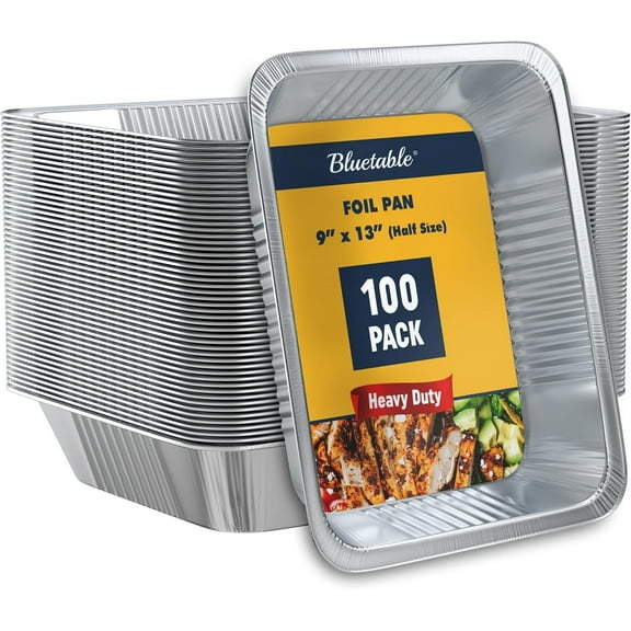 Aluminum Foil Pans 9x13 Half Size Bulk [100 Case Pack] Heavy Duty Disposable Foil Pans - Chafing Dish Pan Baking Pan - Steam Table Pans, 9 x 13 Aluminum Trays for Serving Food [100 Pack]