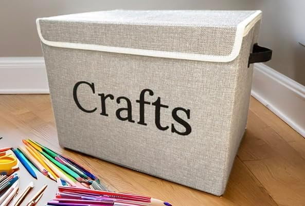 Craft Storage Box to keep your items neat and organized. Large Art bin with lid handles. Stylish space saving design.