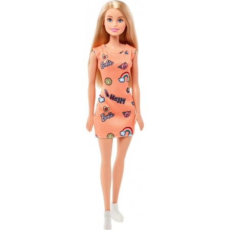 Barbie Fashion Orange Graphic Dress Doll with Blonde Hair