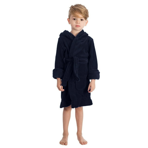 Elowel Pajamas Kids Robe with Hood for Boys and Girls Fleece Robes Navy