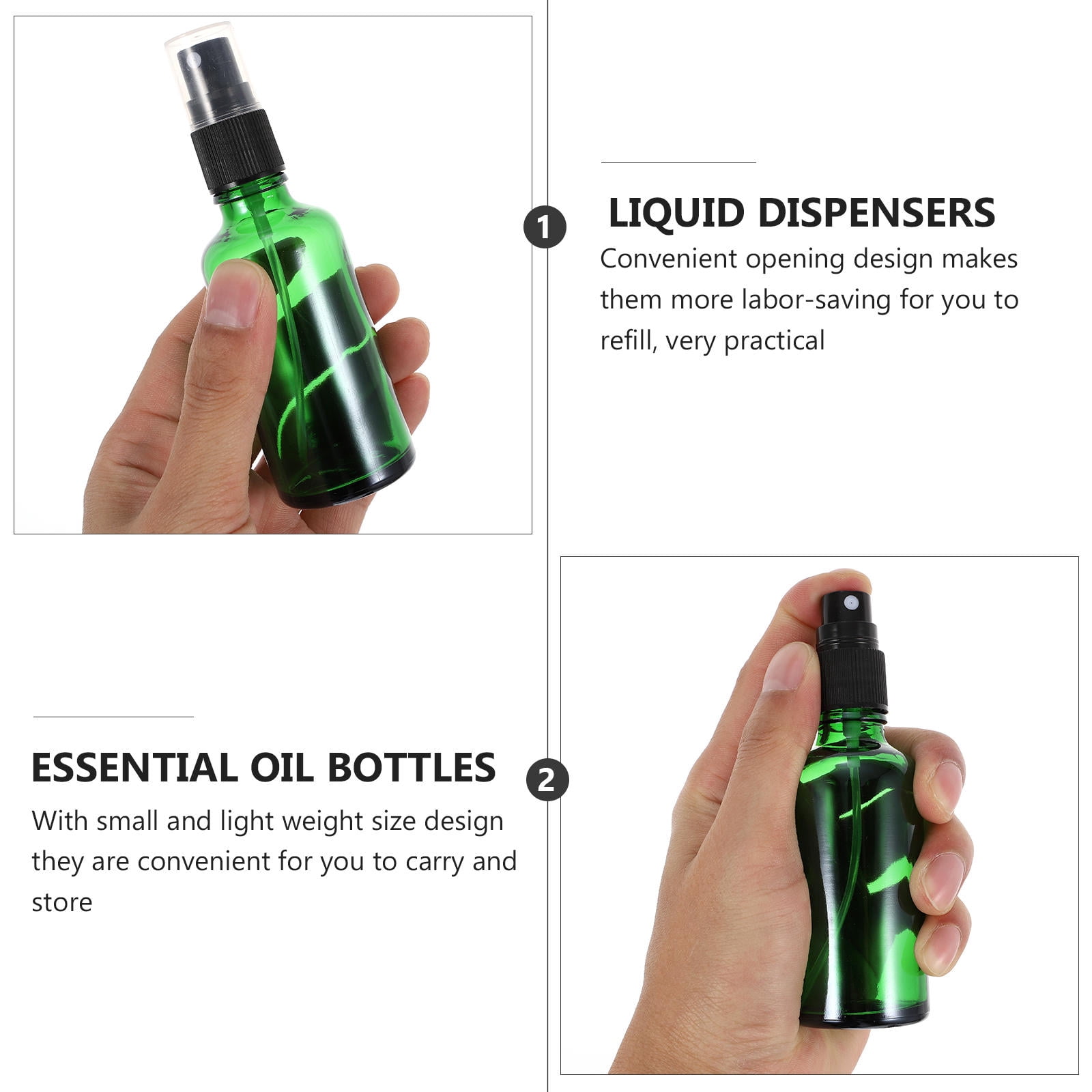 FOLOYORI 6Pcs Green Essential Oil Bottles Leak Proof Refillable Glass Spray Bottles