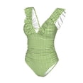 thumbnail image 4 of Yiaed Green Gingham Print Women's Ruffled One Piece Swimsuit V Neck Swimwear Slimming Monokini for Woman-Small, 4 of 8