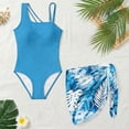 thumbnail image 3 of Xixirimido Palm Leaf Blue Print Girls Swimsuits Set One Piece Swimsuit with Mesh Cover Up Quick Dry Summer Bathing Suit with Adjustable Strap & Removable Bra, Size 13-14 Years, 3 of 7