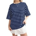 thumbnail image 2 of YHAJDS Womens Summer Tops Short Sleeve Round Neck Tee Casual Striped Print Shirt, 2 of 5