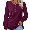 thumbnail image 2 of Duoif Womens Tops Long Sleeve Shirts for Women, Women's Long Sleeve Tops Smocked Puff Sleeve Tops Casual Shirts Blouses Tops for Women Trendy Wine XXL, 2 of 5