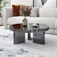 thumbnail image 5 of SHYFOY Design Modern Round Mirrored Glass Marble Textured Coffee Table with 3 Legs,Gray/Black, 5 of 10