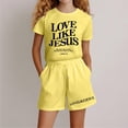 thumbnail image 2 of WELOIJEVBE Girls Spring Summer Two Piece Set Athletic Short Sleeve T-Shirts Top and Shorts for Child Girls Clothes Girls 4-5 Years, 2 of 5