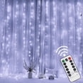 thumbnail image 2 of Cortina de luces LED de cobre con control remoto por USB, 8 modos, 3 x 3 m, 300 LED, luces navideñas para exteriores, luces decorativas, 2 of 6