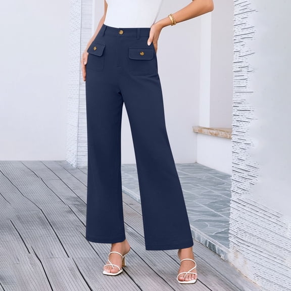 Mifsaly Business Casual Pants for Women High Waisted Wide Leg Pant Everyday Summer Office Work Trousers with Pockets L
