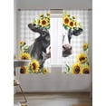 thumbnail image 5 of Cow Sunflower Sheer Curtains 63 inches Long, Plant Farm Flower Gray Plaid Light Filtering Sheer Window Curtains Rod Pocket Voile Drapes for Bedroom Living Room, 52"W x 63"L 2 Panels, 5 of 7
