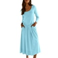 thumbnail image 1 of cfhntfmh Robes Femmes Automne 2024 Décontractées Col Rond Manches Longues T-Shirts Robe Détente Plissée Vacances Longue Robe Maxi, 1 of 7