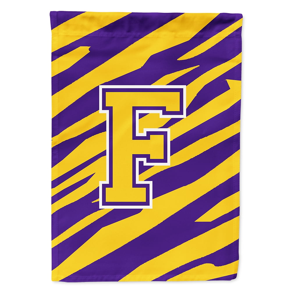 Monogram - Tiger Stripe - Purple Gold Letter F Monogram Initial Flag ...