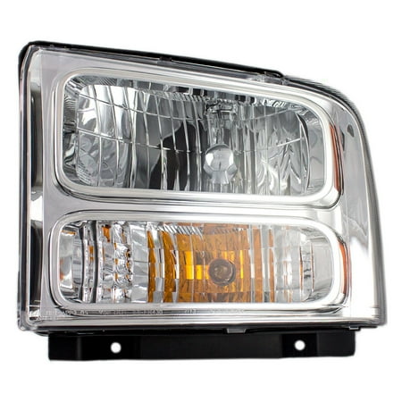 Ford Light Duty Truck (Drivers Halogen Headlight Headlamp w/ Chrome Bezel Replacement for 05-07 Ford Super Duty Pickup Truck 6C3Z13008BB)