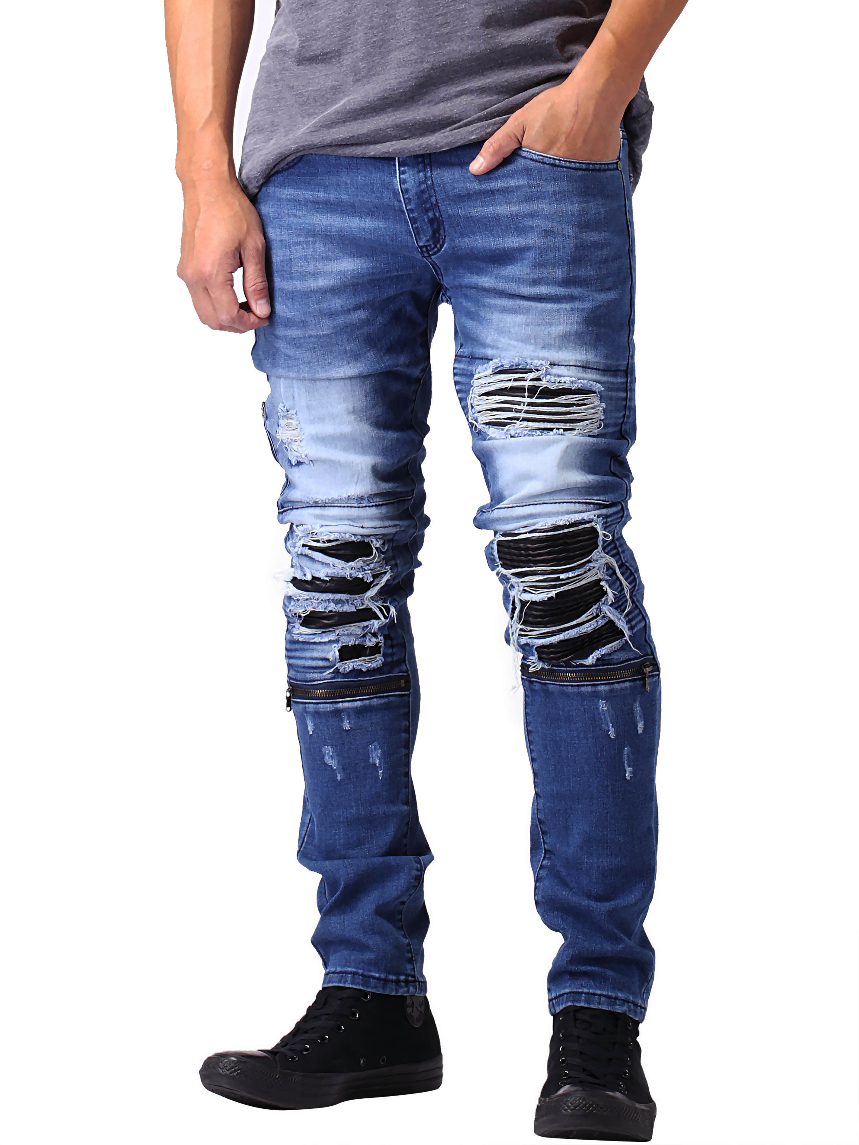 Ma Croix Mens Distressed Skinny Fit Denim Jeans with Zipper Pocket ...