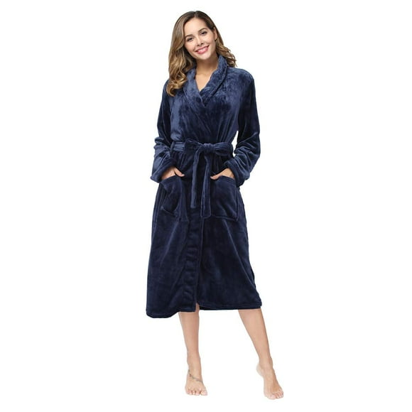 RONGTAI Peignoir pour Femmes en Polaire Douce et Chaude (Moyen Bleu Marine)