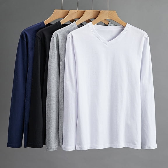 ZORYEVY Cotton Long Sleeve T Shirts for Men Sleep Lounge Casual Tops for Men Breathable V Neck Solid Lightweight Undershirt, Gray L