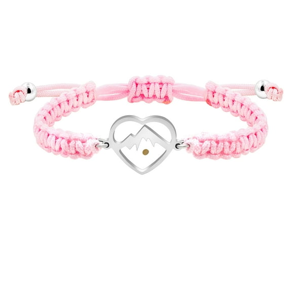 Uloveido Heart Mountain Mustard Seed Bracelet - Adjustable Handmade Light Pink String Braided Rope Bracelets for Women Girls (Pink)
