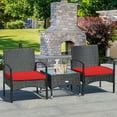 thumbnail image 2 of Costway 3 PCS Patio Wicker Rattan Furniture Set Coffee Table & 2 Rattan Chair W/Cushion Red, 2 of 8