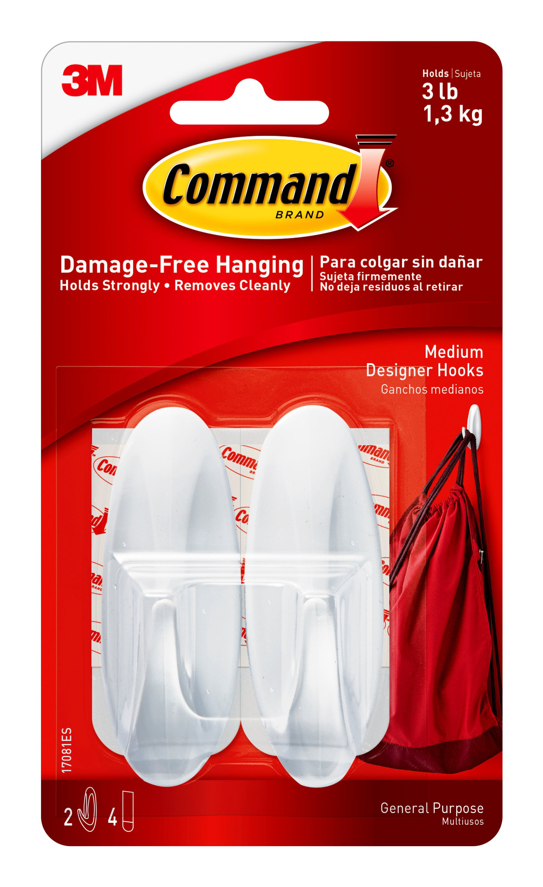 3m Command 2 Medium Designer Hooks 4 Adhesive Strips Multi Use White Wall 17081 Ebay