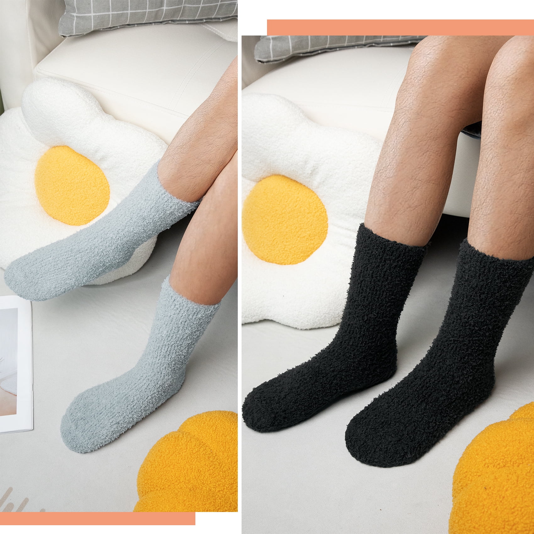 KOITHOT 6 Pack Men Fuzzy Socks Warm Winter Soft Fluffy Cozy Slipper Fleece Socks for Men