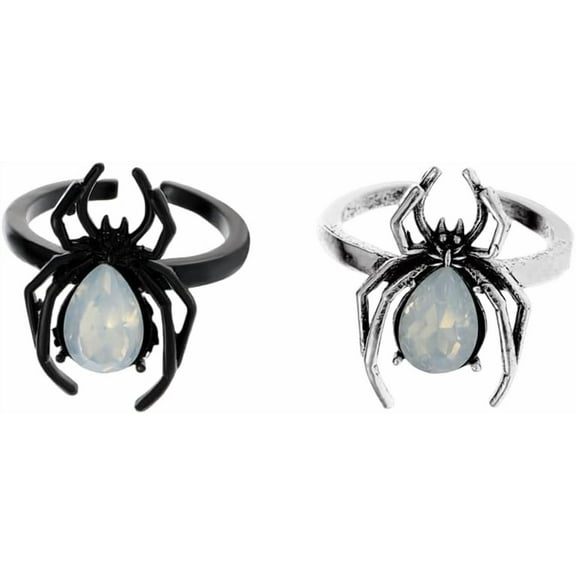 2 PCS Vintage Spider Statement Adjustable Rings Set for Women Dainty Teardrop Crystal Halloween Costume Expandable Open Wrap Ring Comfort Fit Retro Holiday Festival BFF Jewelry Gifts