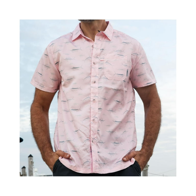 Mens Performance Short Sleeve Button Up Quick Dry Shirt 50+ UPF Fishing  Shirt, Soft Pink, Size: XL, Momentum Comfort Gear