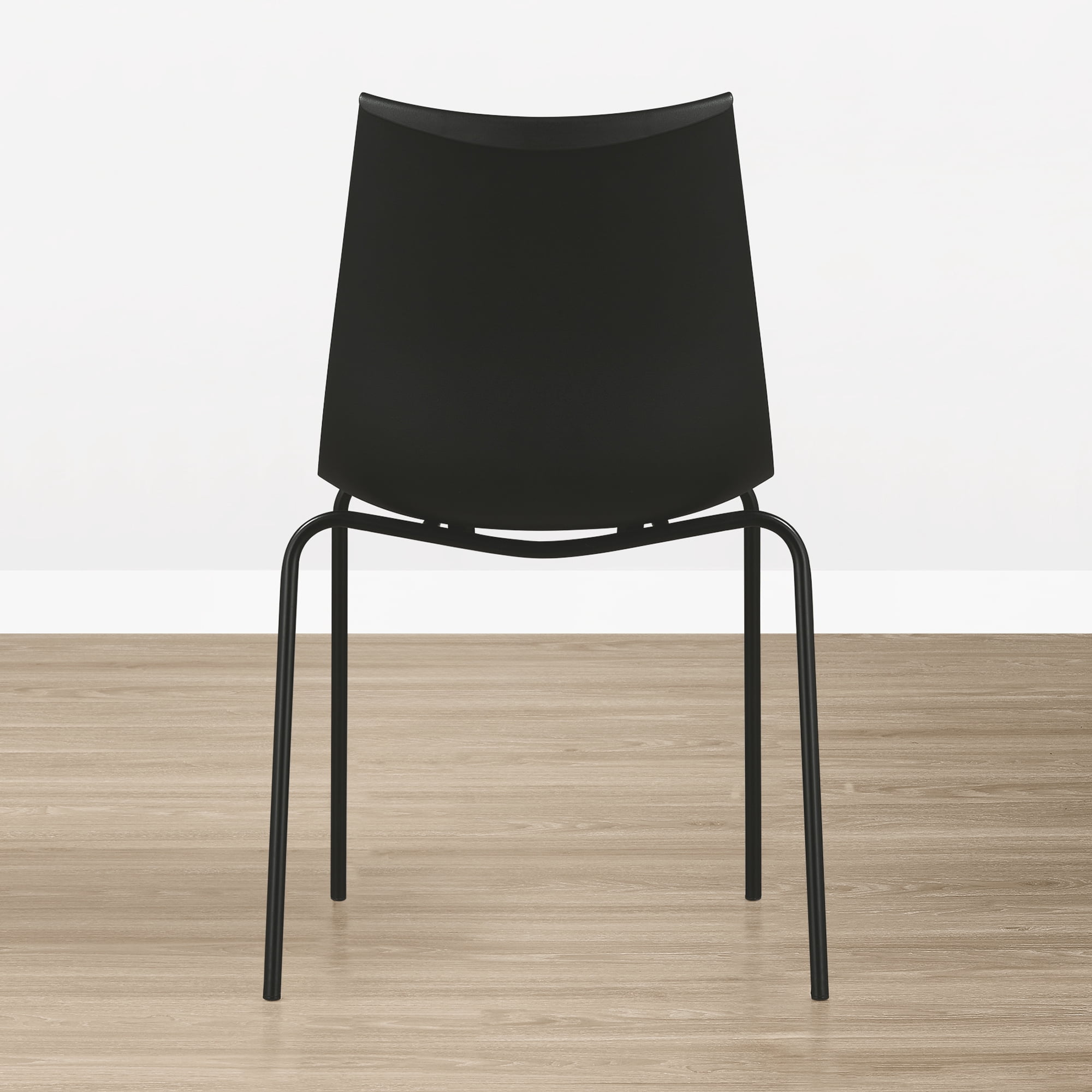 Spruce & Spring Modern Stackable Dining Chairs, Set of 4 Molded Plastic Kitchen Chairs with Metal Legs, Space-Saving Armless Design, BLACK